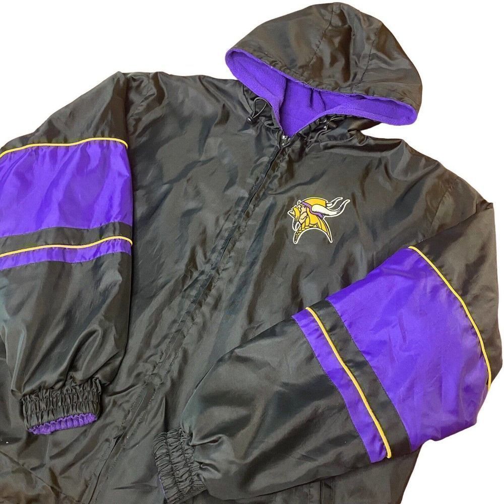 Vintage Minnesota Vikings Jacket Size XL Reversible Hooded Purple Fleece Parka